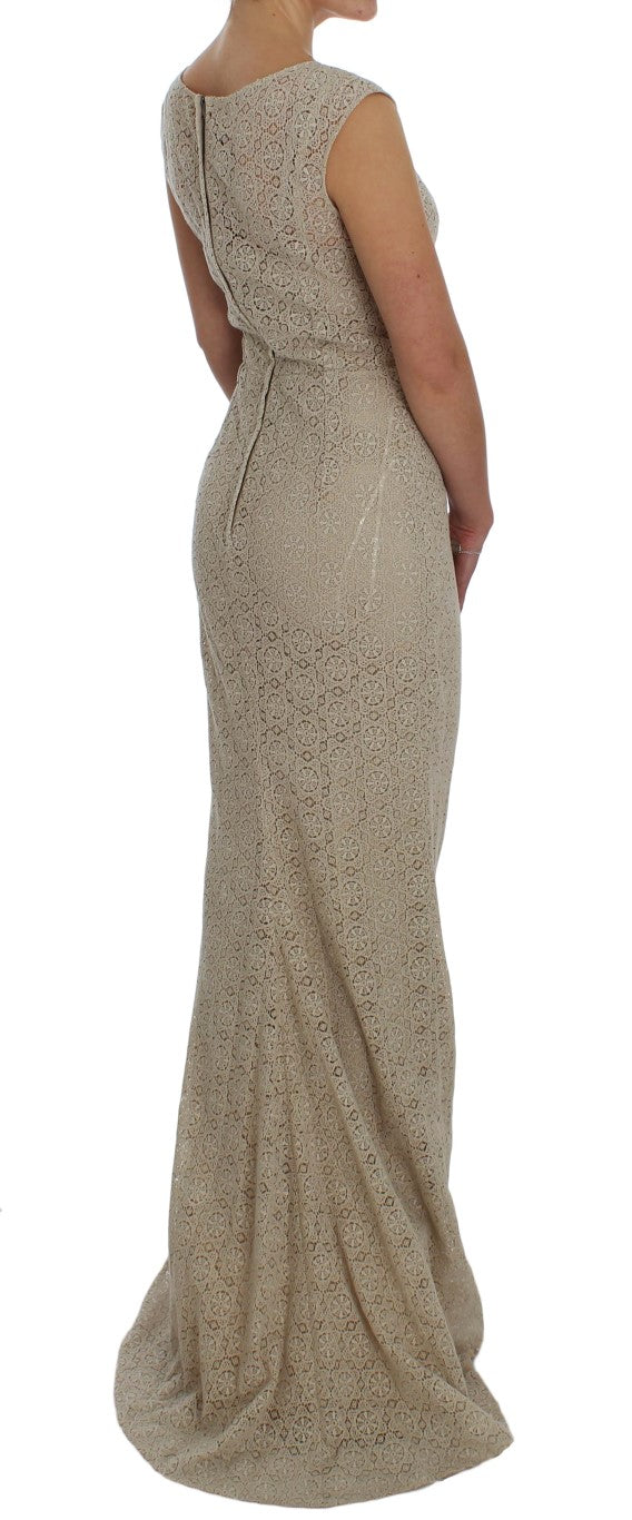 Dolce & Gabbana Elegantes Maxikleid mit floralem Ausschnitt in Beige