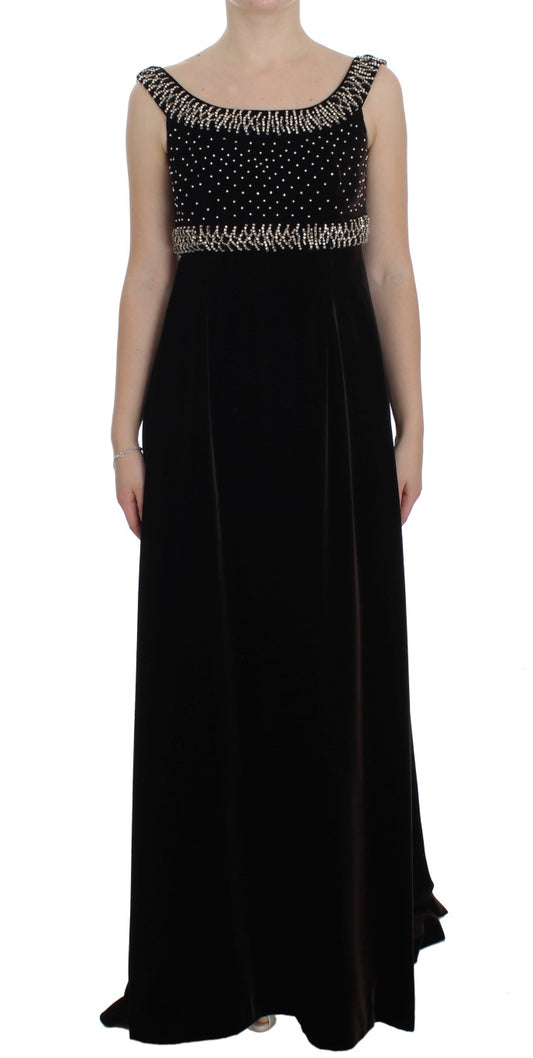 Dolce & Gabbana Elegantes Braunes Samt-Kristall-Kleid