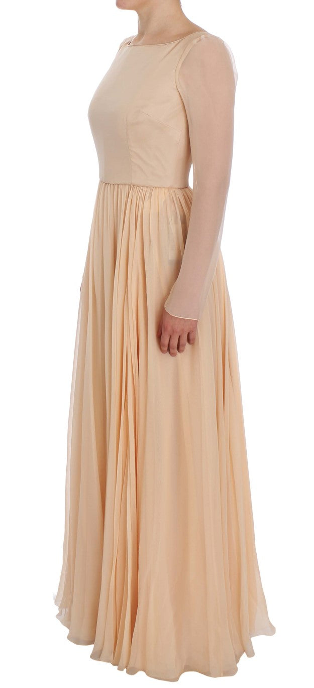 Dolce &amp; Gabbana Elegant Beige Silk Sheath Dress in Full Length