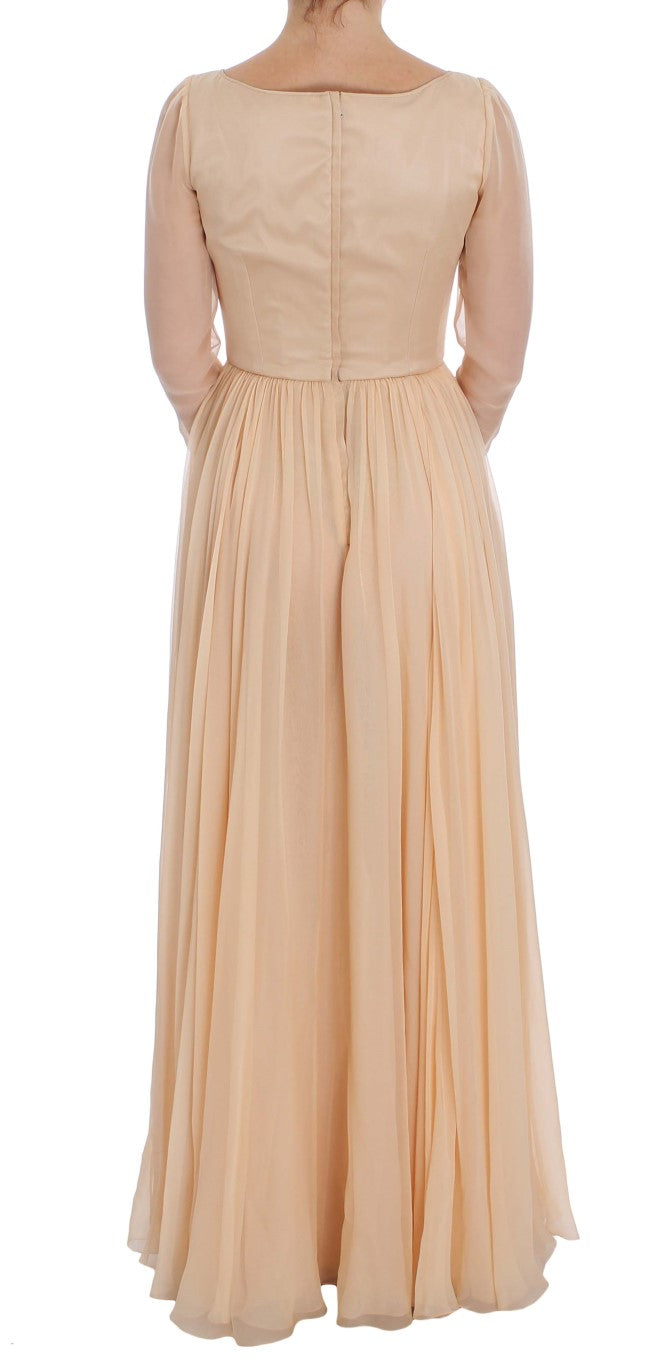 Dolce &amp; Gabbana Elegant Beige Silk Sheath Dress in Full Length