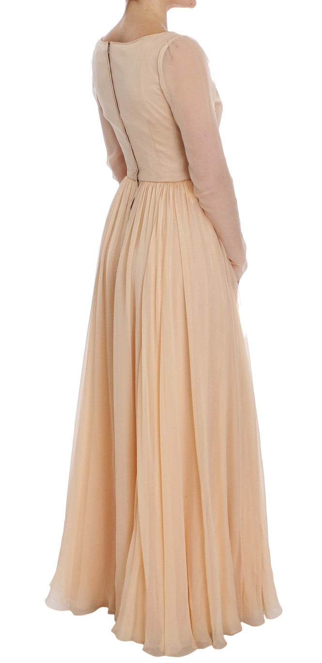 Dolce &amp; Gabbana Elegant Beige Silk Sheath Dress in Full Length