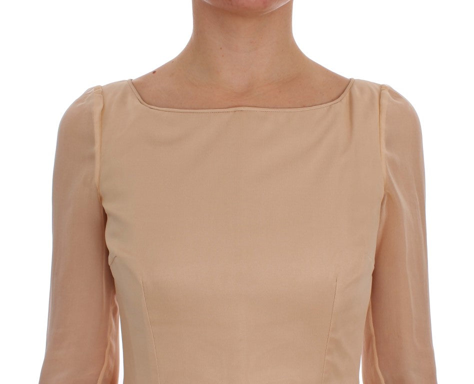 Dolce &amp; Gabbana Elegant Beige Silk Sheath Dress in Full Length