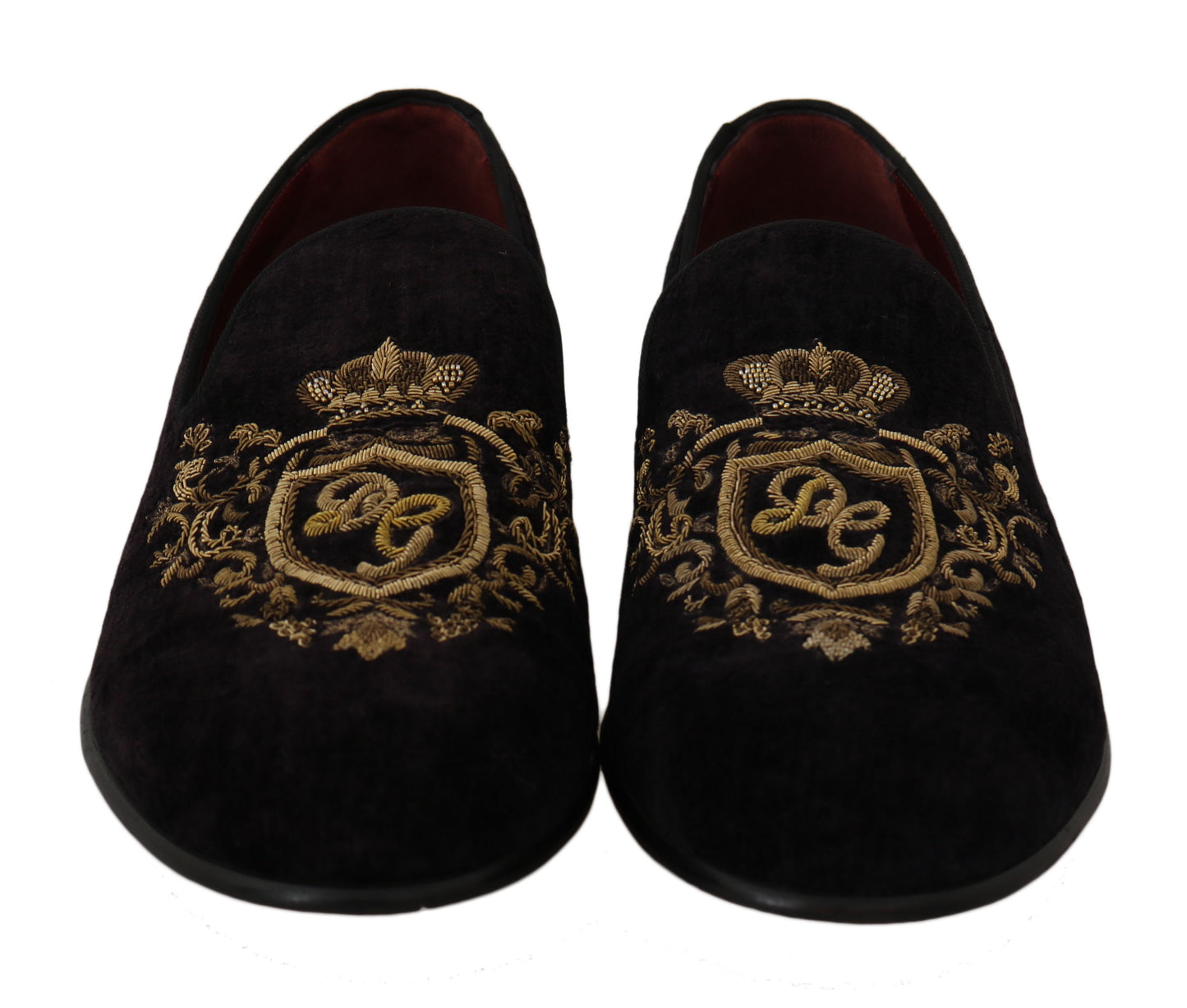 Dolce &amp; Gabbana Elegant black loafers with gold crown embroidery