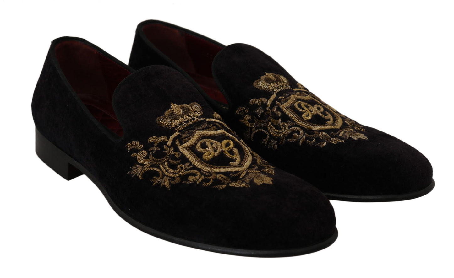 Dolce &amp; Gabbana Elegant black loafers with gold crown embroidery