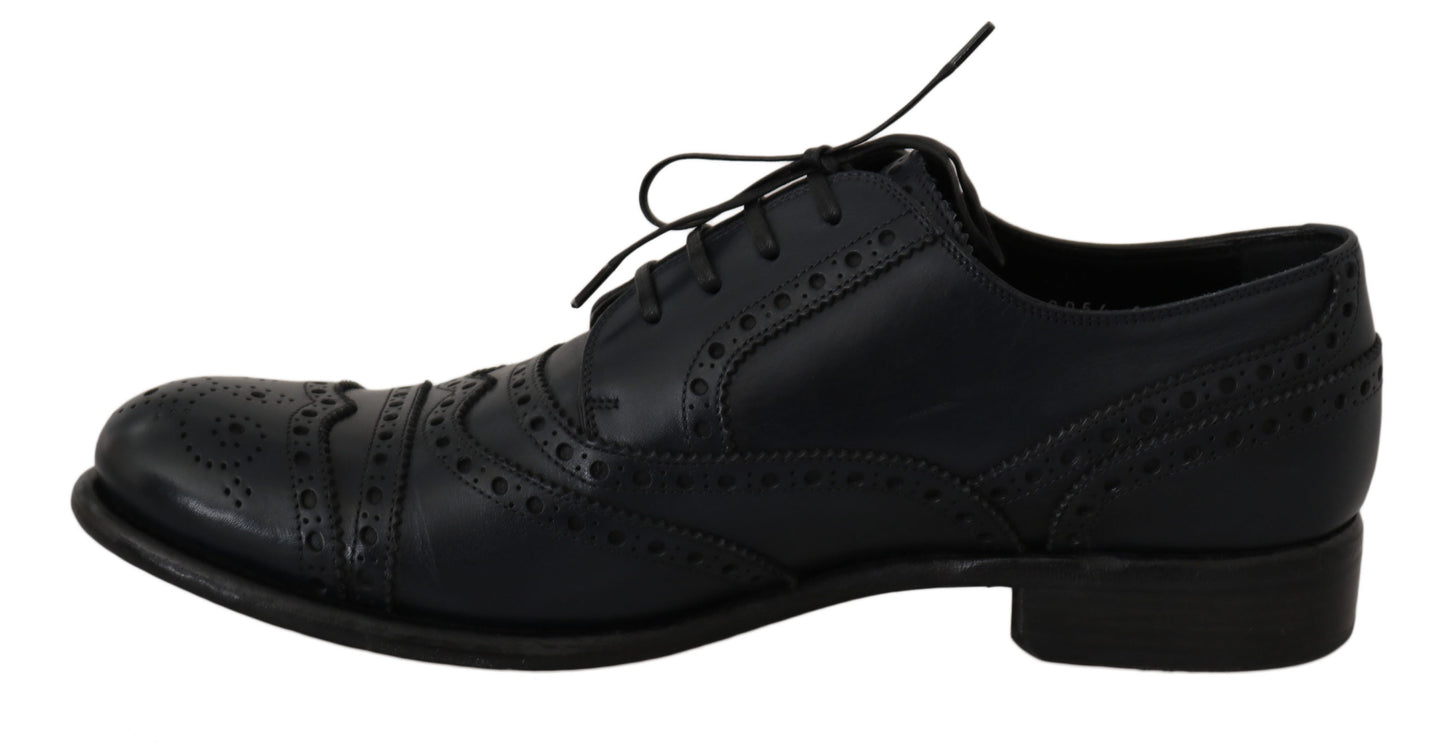 Dolce &amp; Gabbana Elegant Derby Shoes in Blue Leather with Wingtip