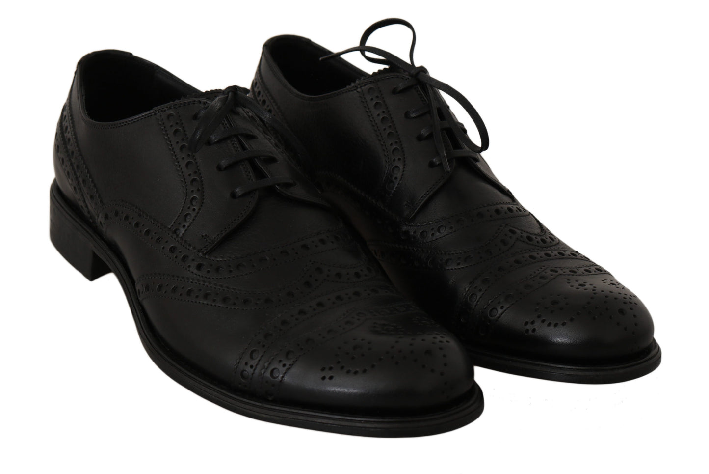 Dolce &amp; Gabbana Elegant Black Leather Derby Wingtip Dress Shoes