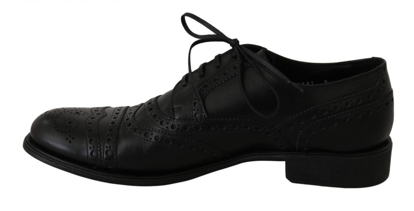 Dolce &amp; Gabbana Elegant Black Leather Derby Wingtip Dress Shoes