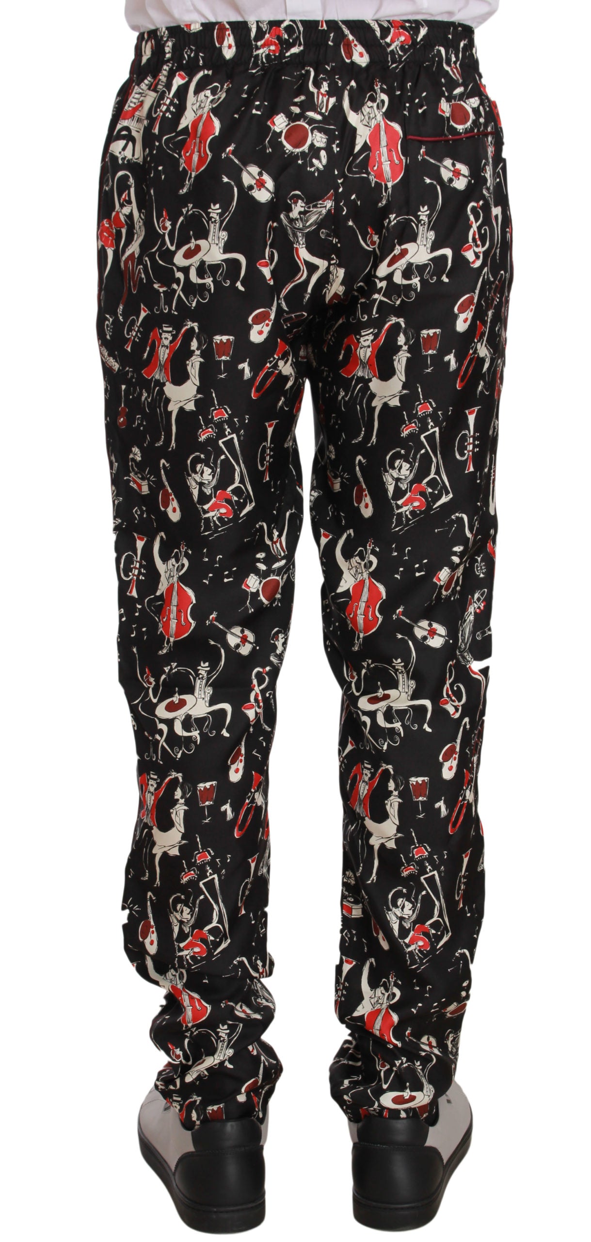 Dolce &amp; Gabbana Elegant lounge pants in black silk with red print