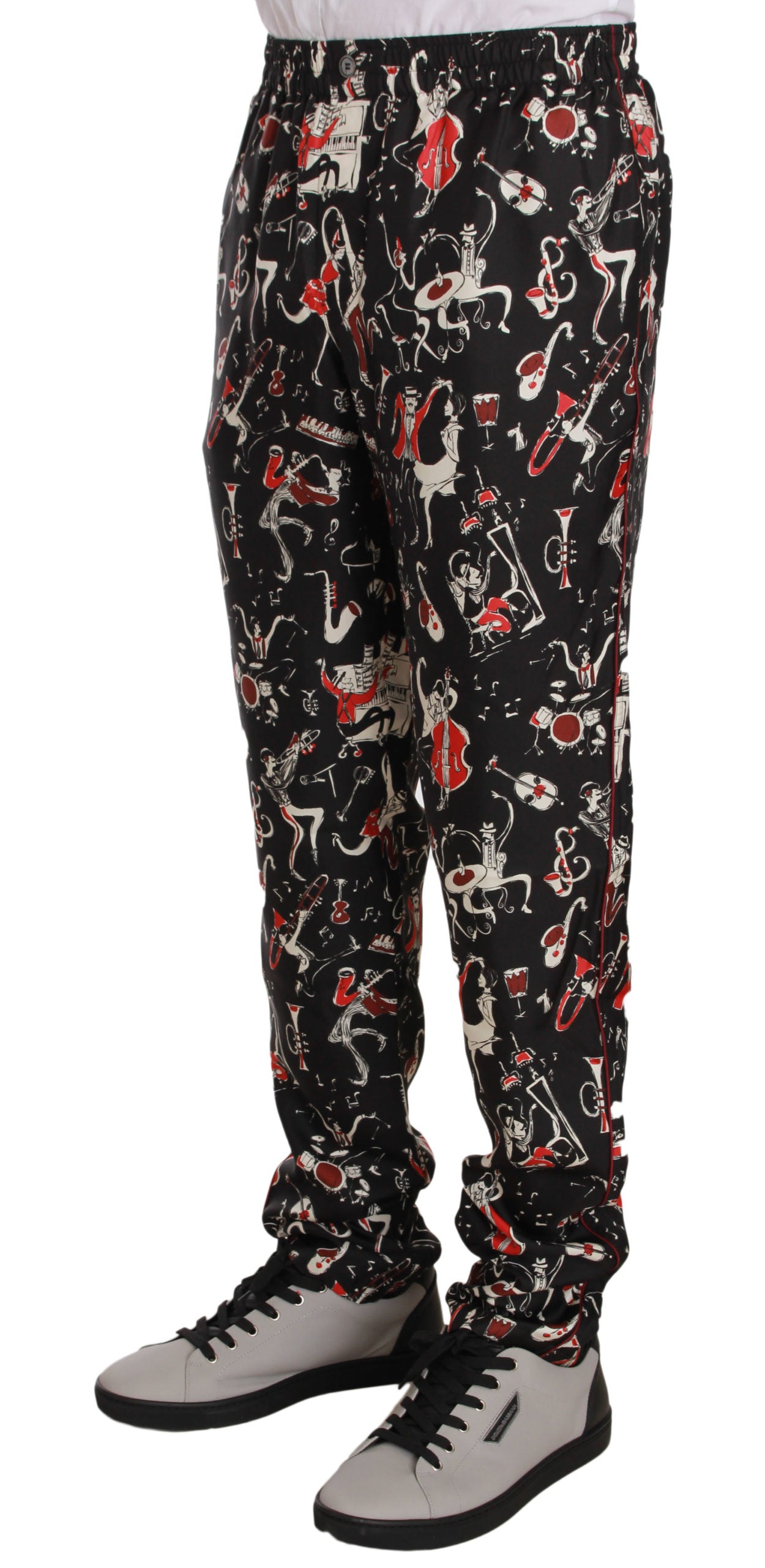 Dolce &amp; Gabbana Elegant lounge pants in black silk with red print